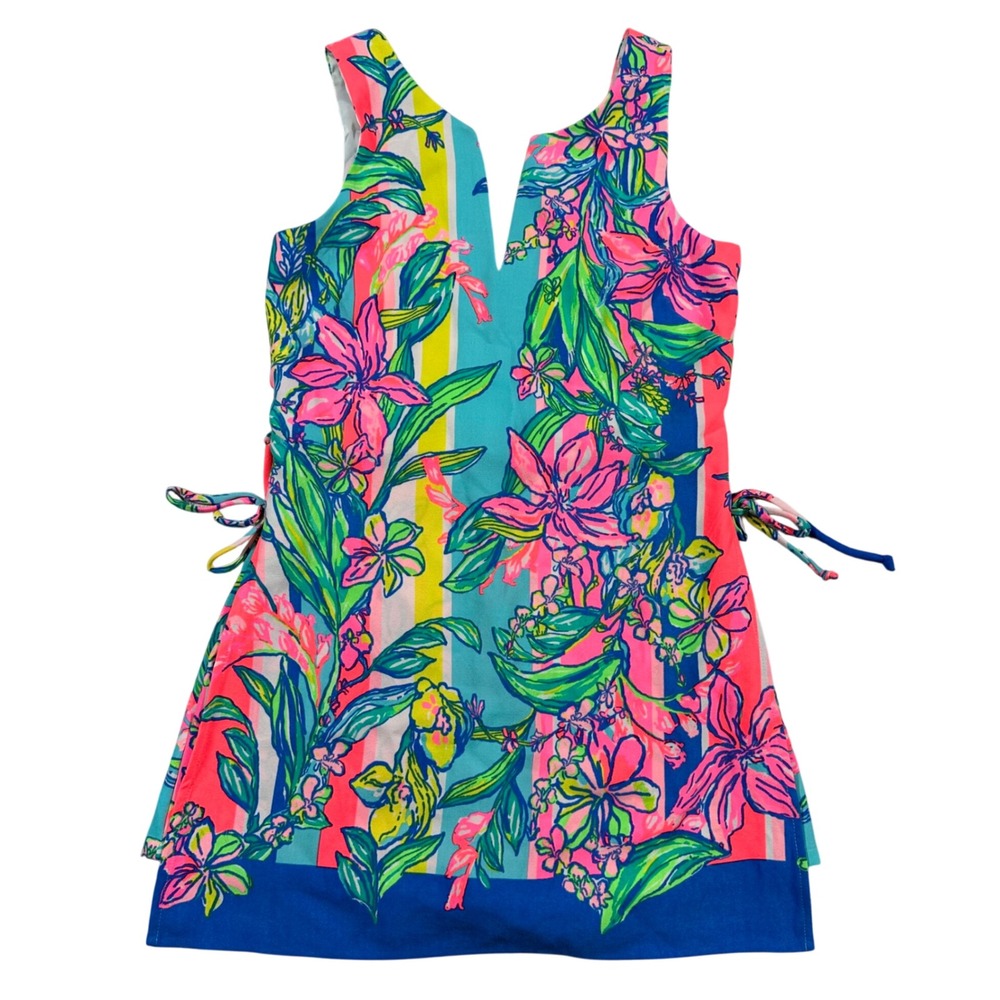 Lilly Pulitzer Romper Dress Womens 00 Multi Color Floral Tropical Stripe V-Neck